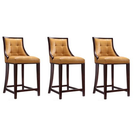 MANHATTAN COMFORT Fifth Ave Counter Stool in Camel and Dark Walnut (Set of 3) 3-CS012-CL